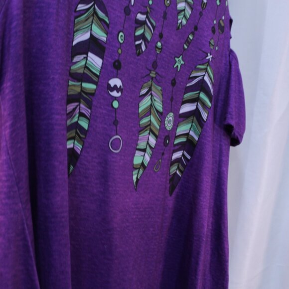 Elegant Purple Cold Shoulder Blouse with Feather Accents - Picture 10 of 10